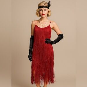 Commense Vibrant Red Fringe Dress